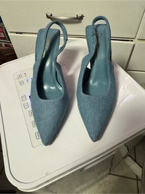 Slingback Pointed-Toe Heels in Teal